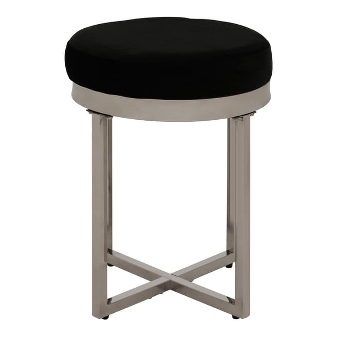 Fifty Five South Allure Round Stool, Black Velvet, Silver Finish Stainless Steel