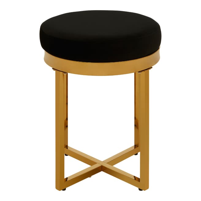 Fifty Five South Allure Round Stool, Black Velvet, Gold Finish Stainless Steel
