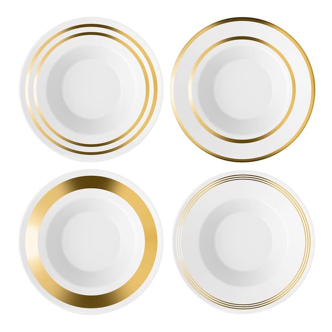 LSA Set of 4 Assorted Gold Deco Soup Bowls, 23cm