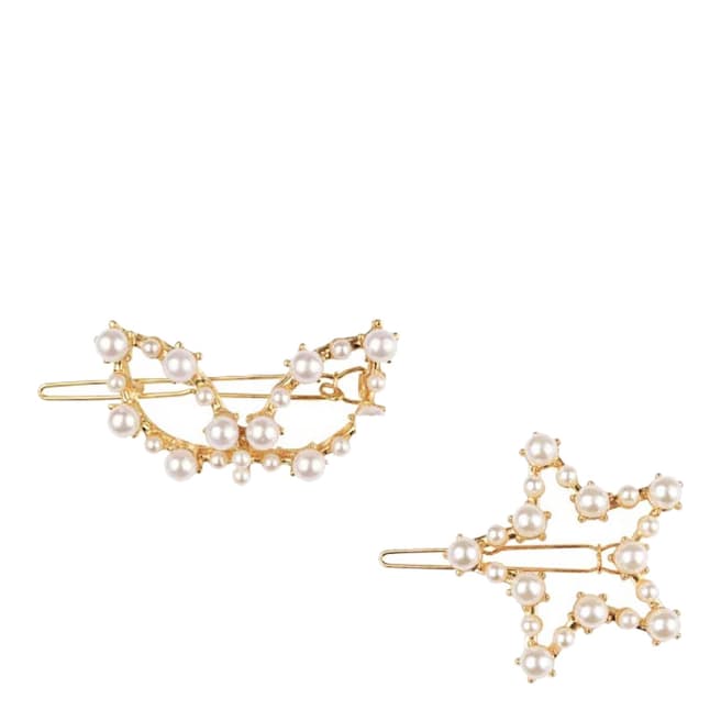 White label by Liv Oliver Multi Gold Plated Butterfly & Star Barrettes Set of 2