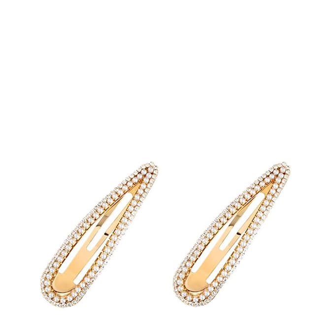 White label by Liv Oliver Gold Plated Pearl Crystal Barrettes Set of 2