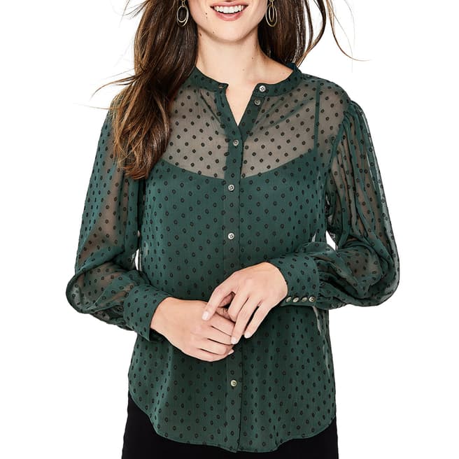 Boden Green Lyra Blouson Sleeve Shirt