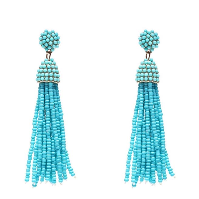 Liv Oliver 18K Gold Plated Turquoise Bead Tassel Statement Earrings