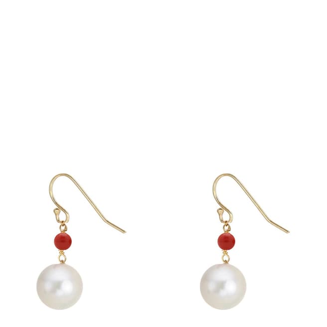 Liv Oliver 18K Gold Red Coral & Pearl Drop Earrings