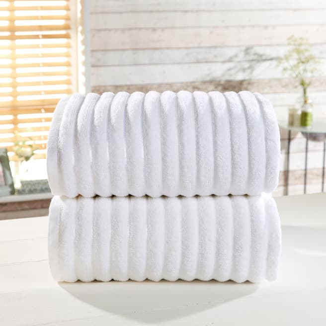 Rapport Ribbed Pair of Bath Sheets, White