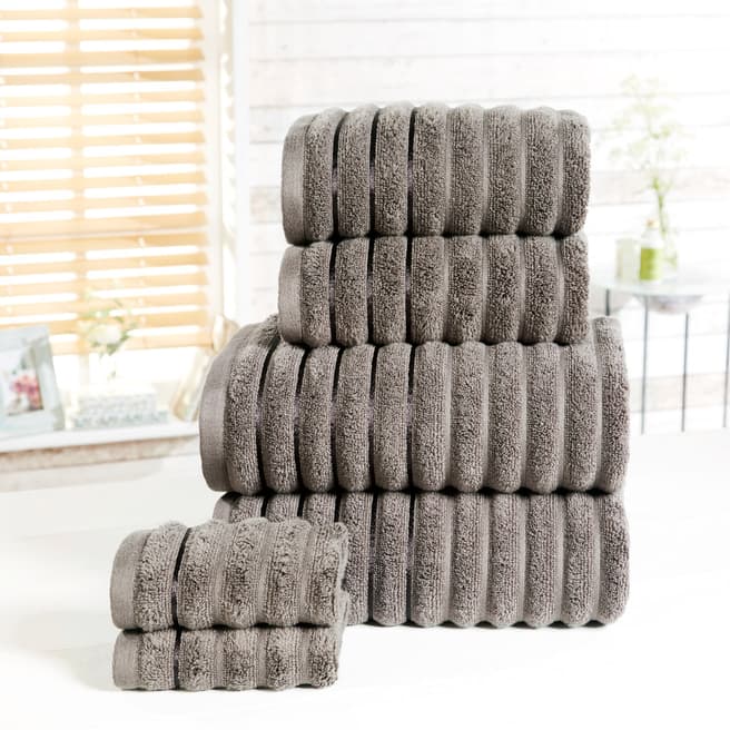 Rapport Ribbed Set of 6 Towels, Charcoal