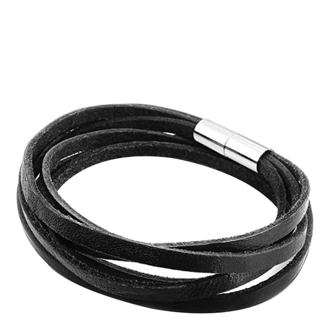Stephen Oliver Silver Black Leather Wrap Bracelet