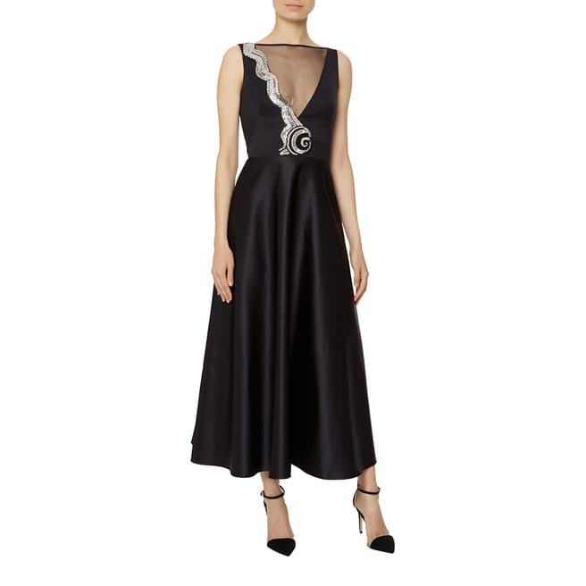 Temperley London Black Waterlily Silk Blend Midi Dress