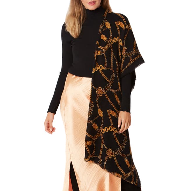 JayLey Collection Black Small Chain Print Cashmere Blend Wrap