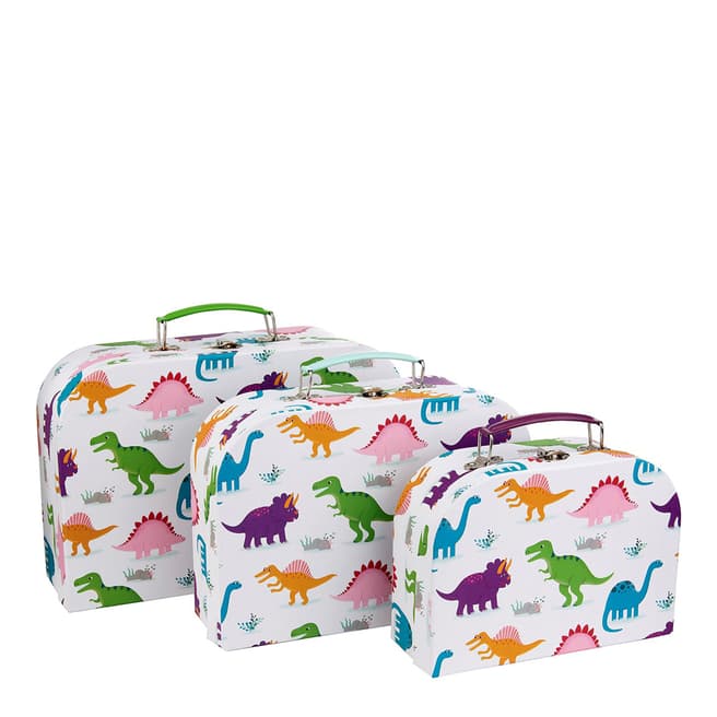 Sass & Belle White/Multi Set Of 3 Roarsome Dinosaurs Suitcases
