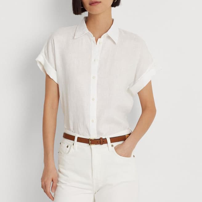 Lauren Ralph Lauren White Button Linen Shirt