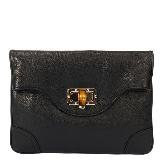 Giulia Massari Black Leather Clutch Bag