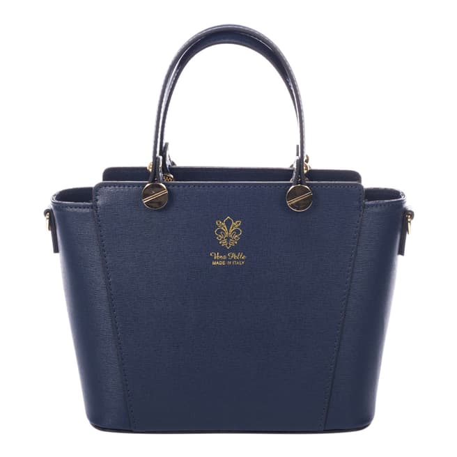 Giulia Massari Dark Blue Leather Top Handle Bag