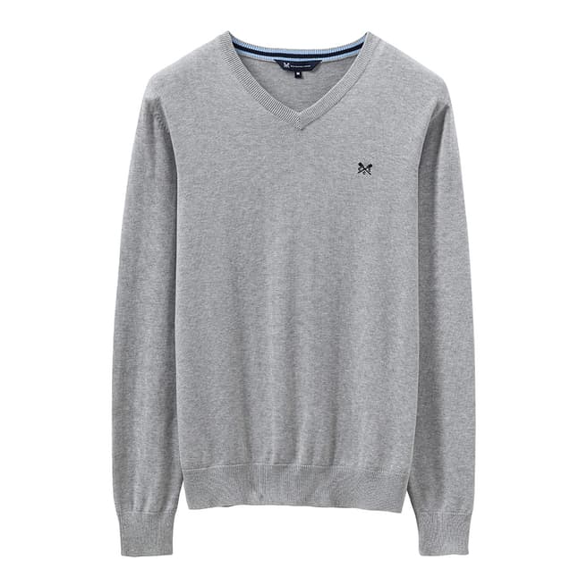 Crew Clothing Grey Marl V-Neck Cotton Sweater