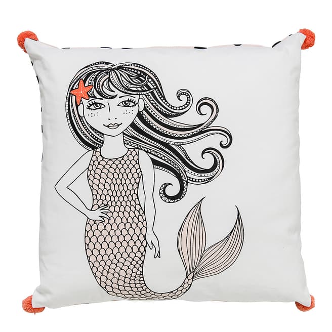 Bloomingville White/Orange Mermaid Pom Pom Cushion
