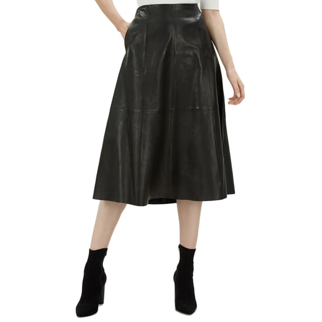 Jaeger Black Leather Fit and Flare Skirt