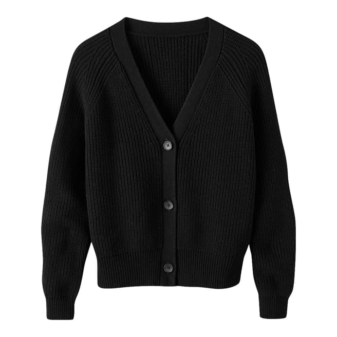 Pure Collection Black Ribbed Relaxed Cardigan