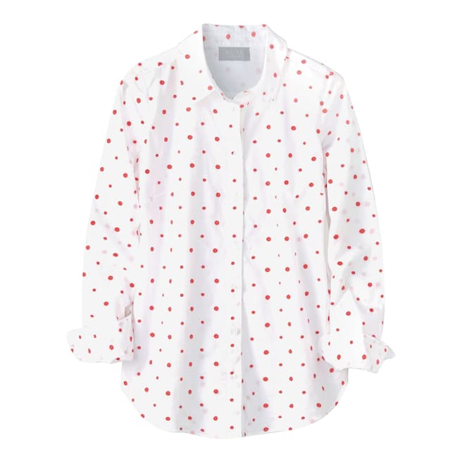 Pure Collection White/Coral Spot Cotton Shirt