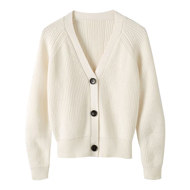 Pure Collection Cream Ribbed Relaxed Wool Blend Cardigan