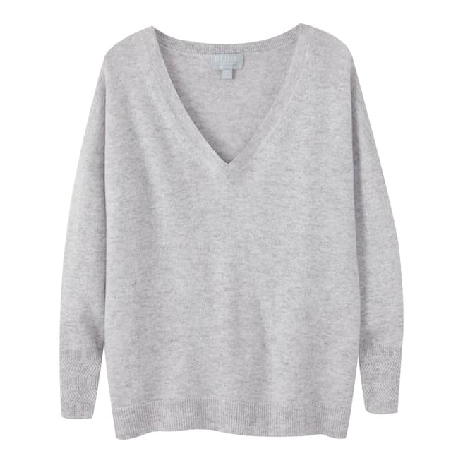 Pure Collection Grey Cashmere Relaxed V Neck Jumper