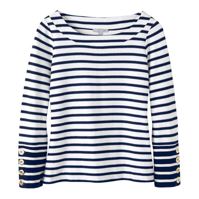 Pure Collection Navy Stripe Heavy Jersey Button Cuff Top