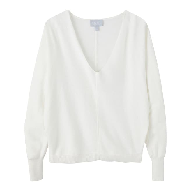 Pure Collection White V Neck Dolman Sleeve Jumper