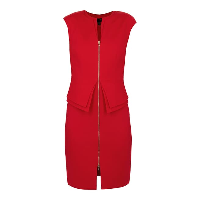 Ted Baker Red Structured Zip Peplum Dress