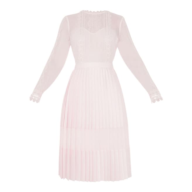 Ted Baker Pink Lace Trim Pleated Midi Dress