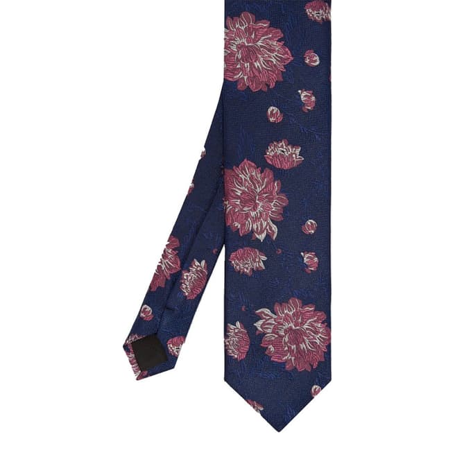Ted Baker Navy Blue Floral Jacquard Silk Tie