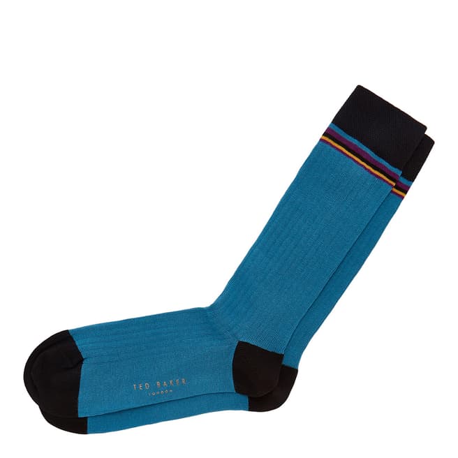 Ted Baker Bright Blue Vertical Striped Cotton Socks