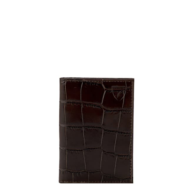 Aspinal of London Amazon Brown Croc Double Fold Card Case