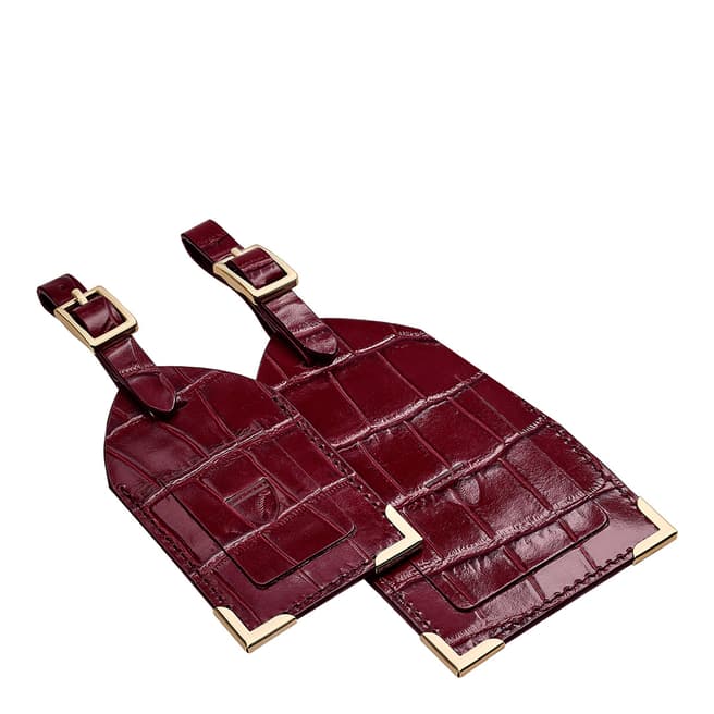 Aspinal of London Bordeaux Croc Set of 2 Luggage Tags