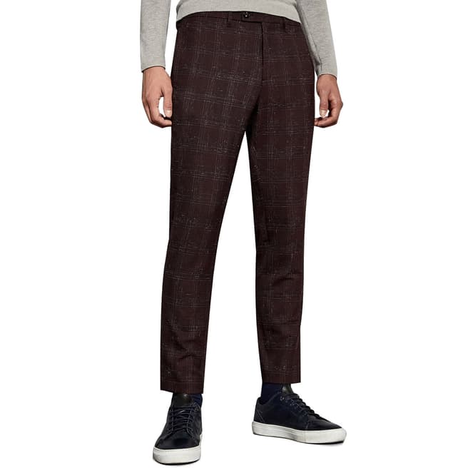 Ted Baker Dark Red Wool Blend Check Trousers