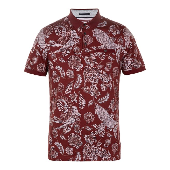 Ted Baker Red/Print Colabot Collared Cotton Polo