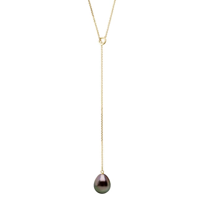 Ateliers Saint Germain Black Pearl Drop Down Yellow Gold Necklace 8-9mm