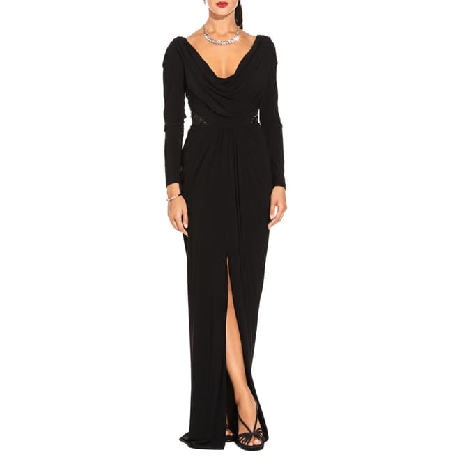 Adrianna Papell Black Embellished Long Jersey Dress