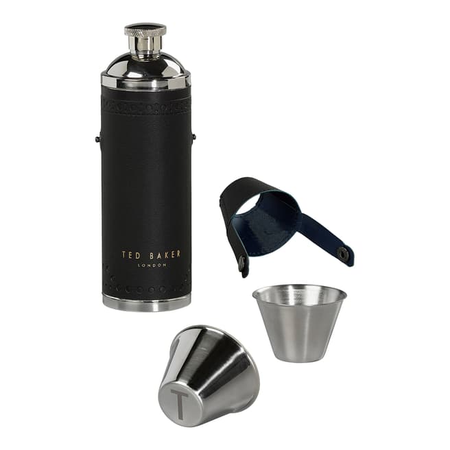 Ted Baker Black Brogue Monkian Hip Flask With Shot Cups