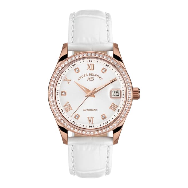 Andre Belfort Women's White Leather Stainless Steel Watch