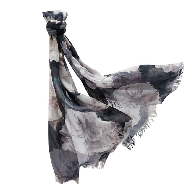 Pure Collection Black Floral Ultra Soft Printed Scarf