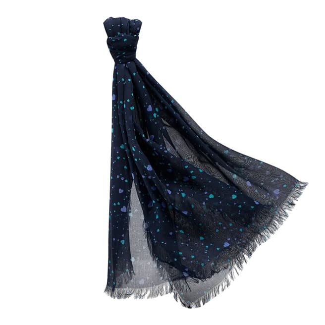 Pure Collection Navy Heart Ultra Soft Printed Scarf