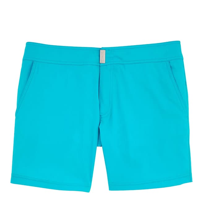 Vilebrequin Turquoise Blue Superflex Solids Long Swim Shorts