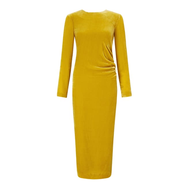 Jigsaw Yellow Velvet Ruched Maxi Dress