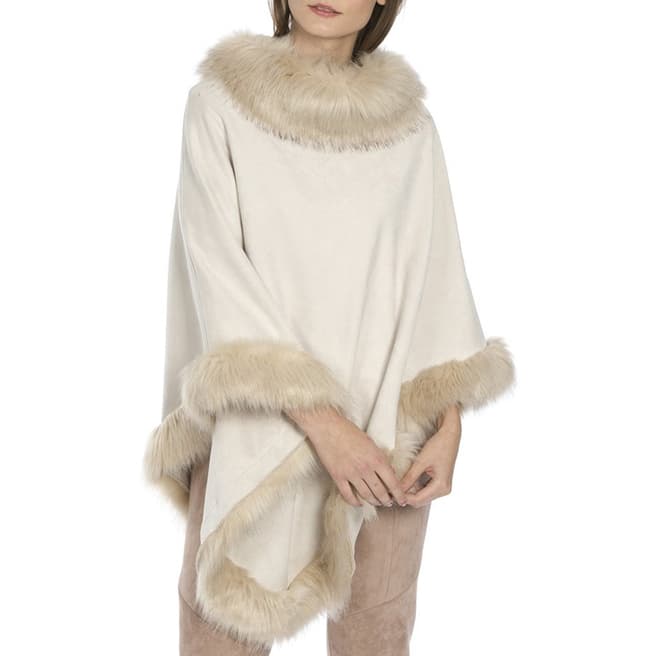 JayLey Collection Beige Suede Faux Fur Poncho