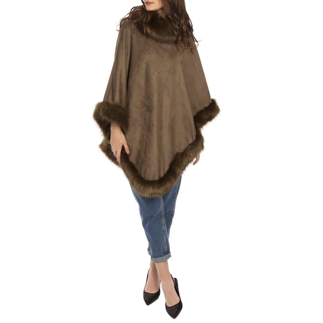 JayLey Collection Green Suede Faux Fur Poncho
