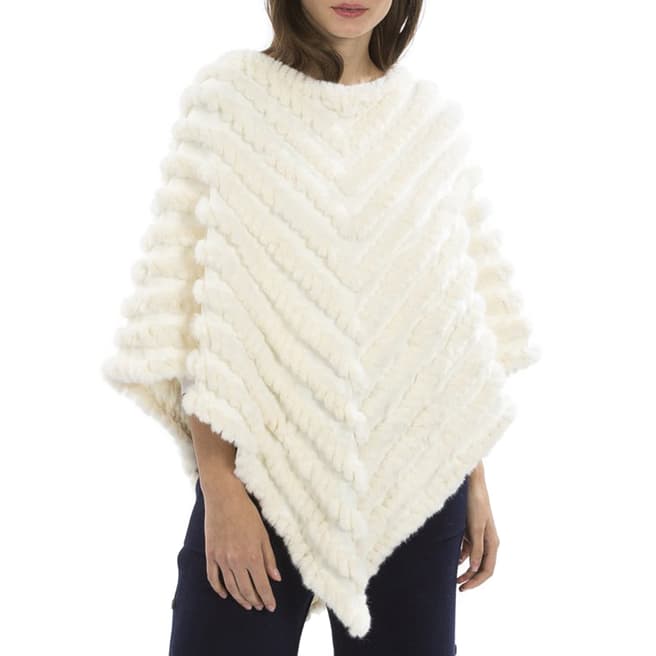JayLey Collection Beige Cashmere Blend Faux Fur Knitted Poncho
