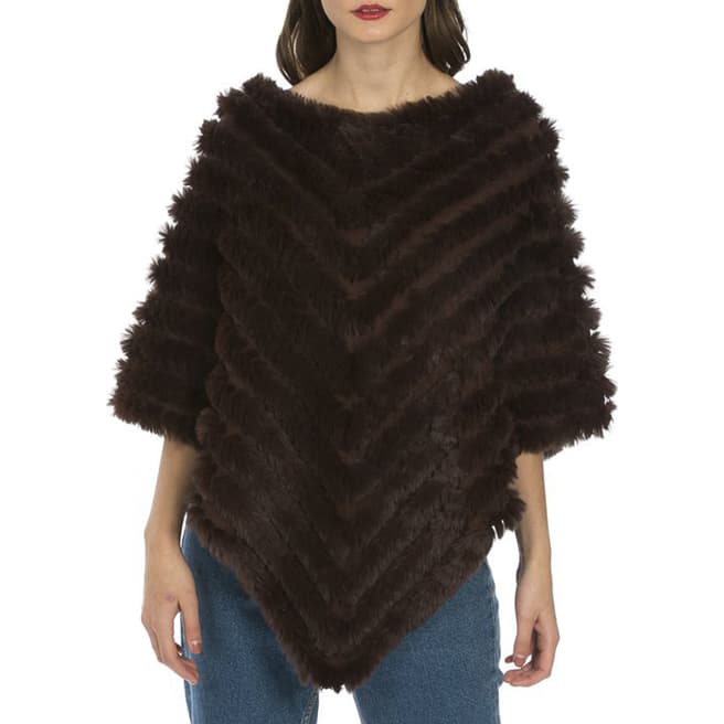 JayLey Collection Brown Cashmere Blend Faux Fur Knitted Poncho