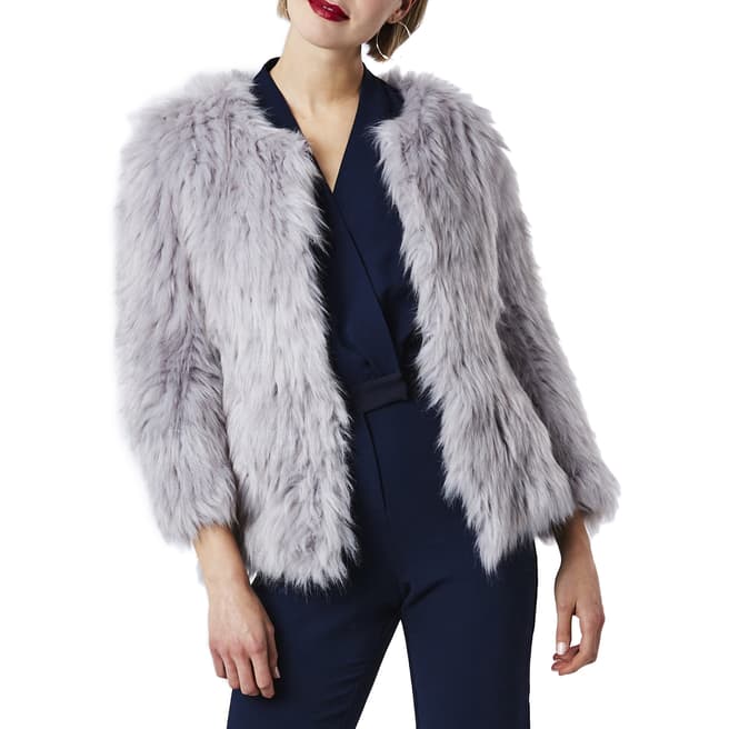 JayLey Collection Grey Hnad Knitted Faux Fur Jacket