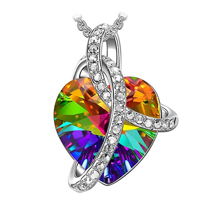 Sara and Susan Rainbow Heart Necklace 5 Ct with Swarovski Crystals