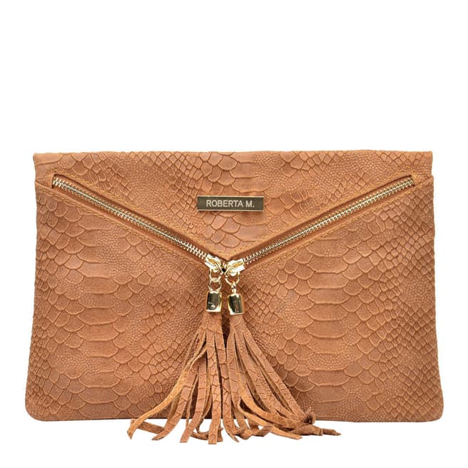 Roberta M Brown Leather Clutch Bag