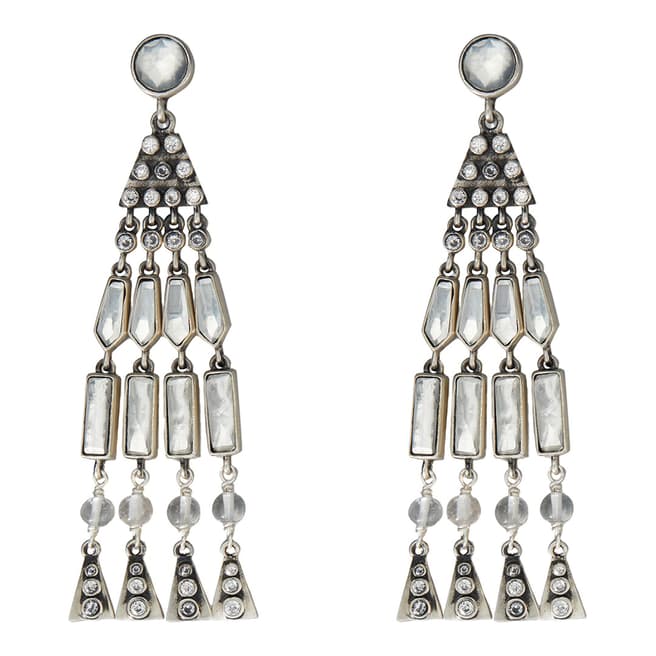 Tory Burch Silver Crystal Tassel Earrings